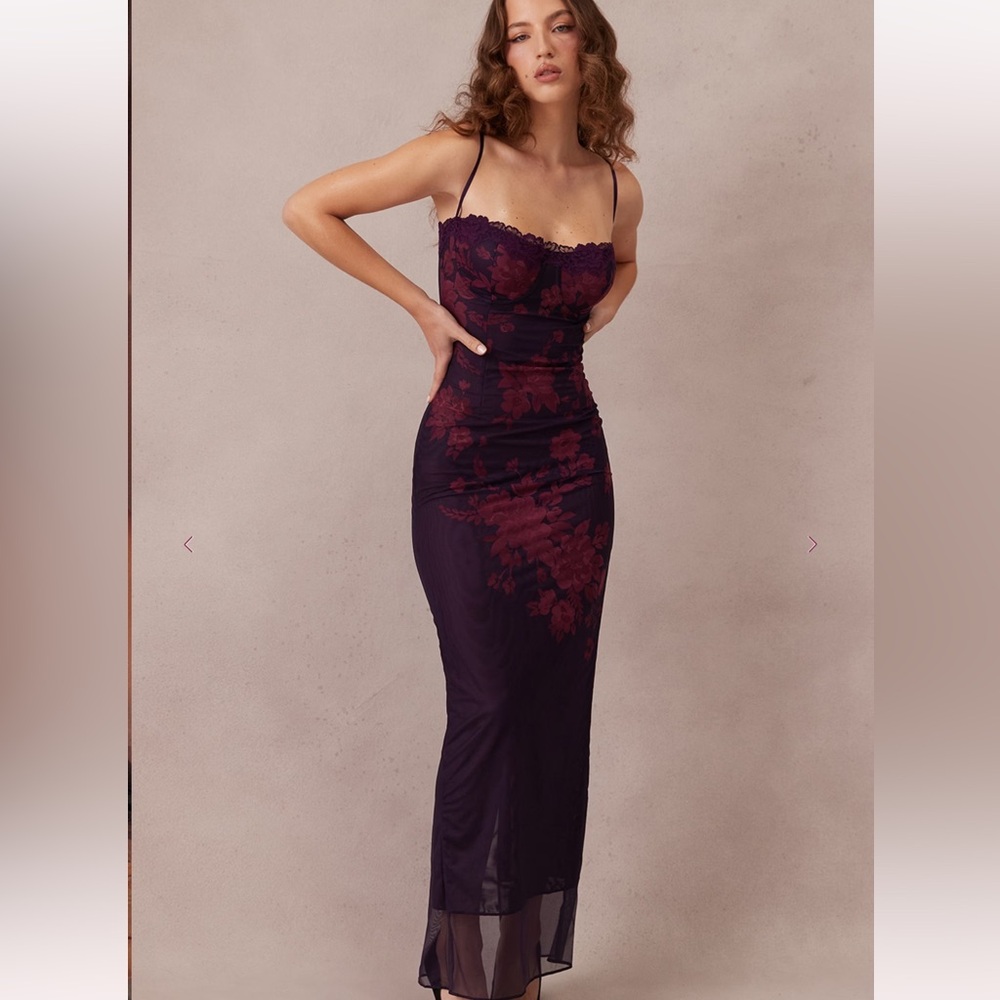House of CB Aiza Grape Floral Print Maxi Dress - Picture 2 of 13